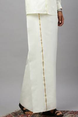 cream color cotton regular fit dhoti for men 2