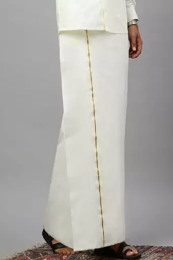 Cream plain cotton regular fit trousers