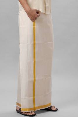 cream color tissue dhoti for men 2