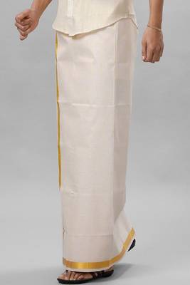 cream color tissue dhoti for men 3