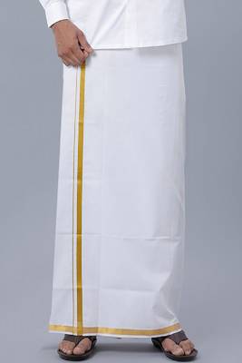 white plain cotton regular fit dhoti for men 1