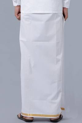 white plain cotton regular fit dhoti for men 3