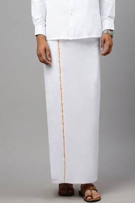 white cotton mens dhoti with gold jari border 1