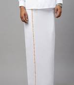 White dhoti cotton solid gold jari border