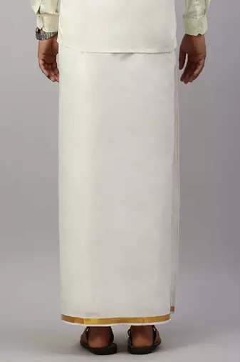 Cream plain cotton regular fit dhoti