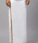 White dhoti cotton gold zari border