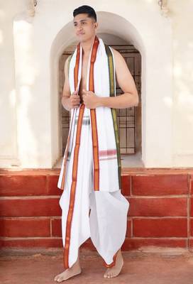 white traditional pure cotton dhoti for men 3