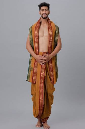 brown plain cotton dhoti for men