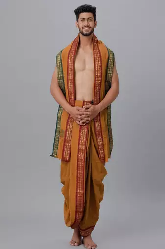 Brown plain cotton dhoti - dhoti