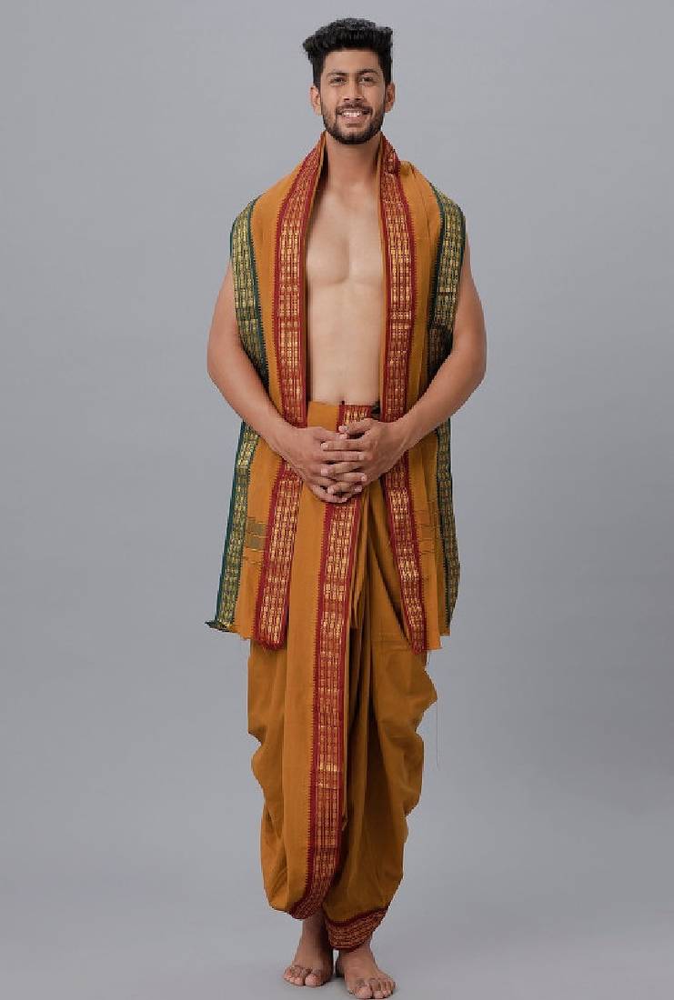 Brown plain cotton dhoti - dhoti