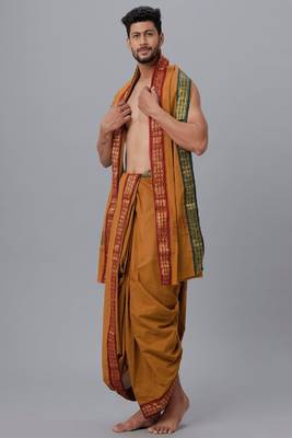 brown plain cotton dhoti for men 3