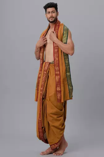 Brown plain cotton dhoti - dhoti