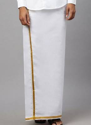 white plain cotton traditional dhoti for men 1