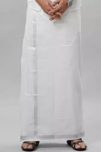 White tissue dhoti with zari border - dhoti