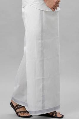 white tissue mens dhoti with zari border 2