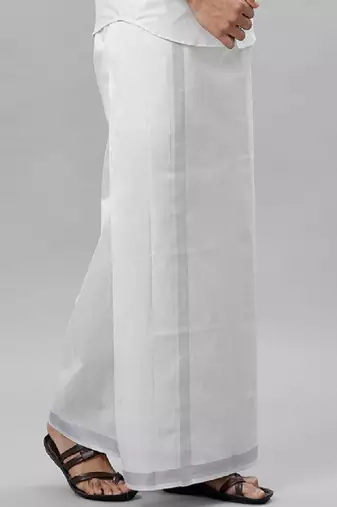White tissue dhoti with zari border - dhoti