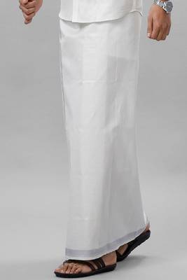white tissue mens dhoti with zari border 3