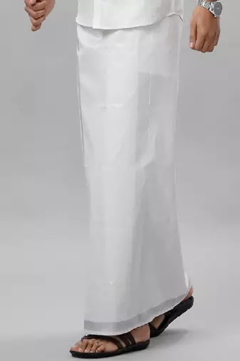 White tissue dhoti with zari border - dhoti