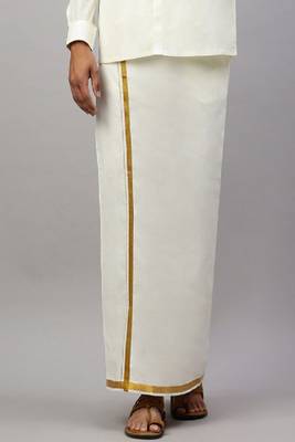 cream cotton mens dhoti with gold zari border 2