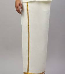 cream cotton mens dhoti with gold zari border