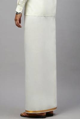 cream cotton mens dhoti with gold zari border 3