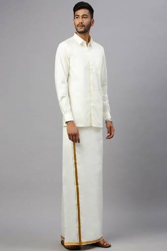 Cream dhoti plain cotton basic