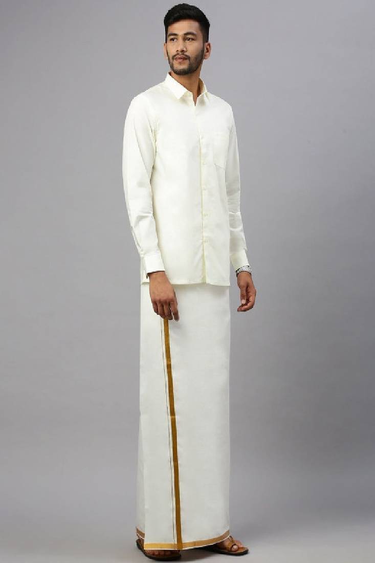 Cream dhoti plain cotton basic