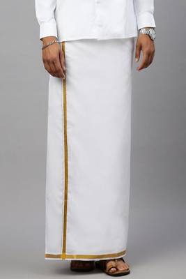 white cotton mens dhoti with gold zari border 2