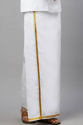 white cotton mens dhoti with gold zari border 3