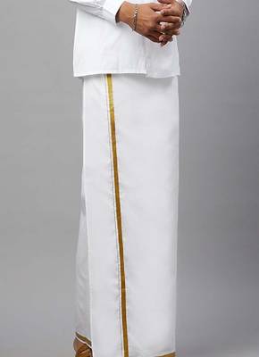 white cotton plain mens dhoti with zardozi border 1