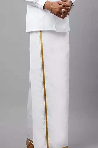 White dhoti cotton plain zardosi border - not specified