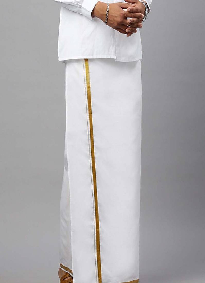 White dhoti cotton plain zardosi border - not specified