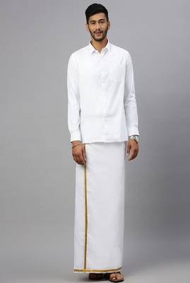 white cotton plain mens dhoti with zardozi border 2