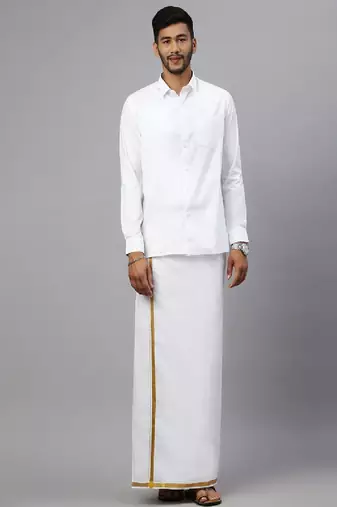 White dhoti cotton plain zardosi border - not specified