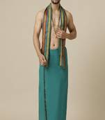 green cotton mens dhoti with mayilkhan border