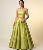 Lime Green Woven Brocade Lehenga Set