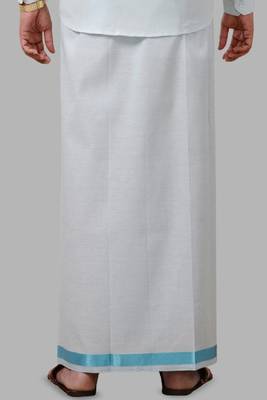 cyan cotton tissue dhoti for men 2