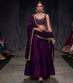 Crimson Red Dupion Silk Embroidered Blouse Lehenga Set
