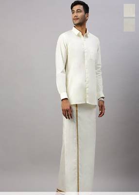 white color pure cotton dhoti with classic ethnic border 1