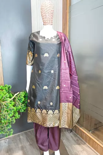 women's art silk woven butta motiff kurta pant with dupatta set
