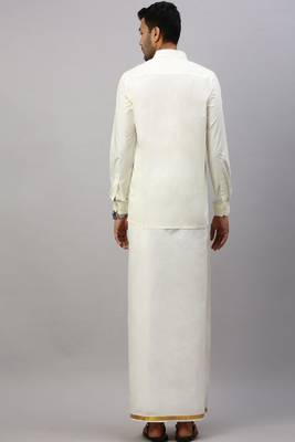 white color pure cotton dhoti with classic ethnic border 2