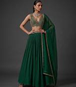 Emerald Green Embroidered Crepe Chiffon Lehenga Set
