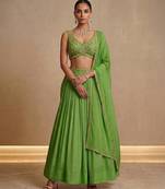Light Green Embroidered Crepe Chiffon Lehenga Set