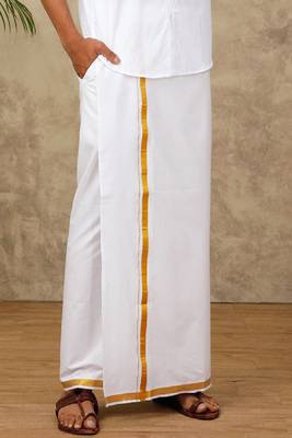 white plain cotton basic dhoti for men 1