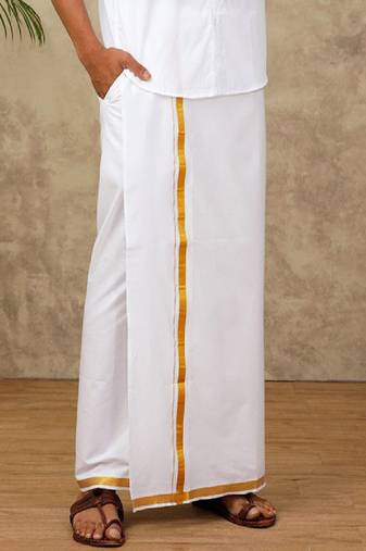 white plain cotton basic dhoti for men