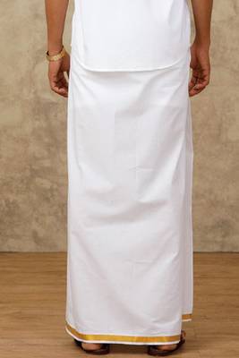 white plain cotton basic dhoti for men 2