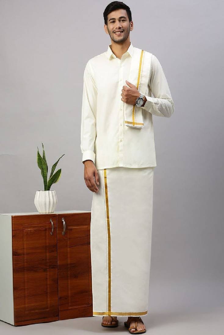 Cream cotton dhoti