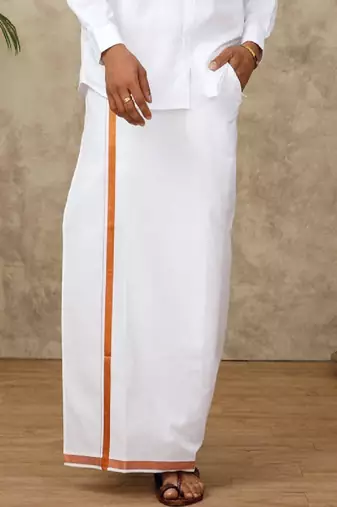 White plain blended cotton regular fit dhoti