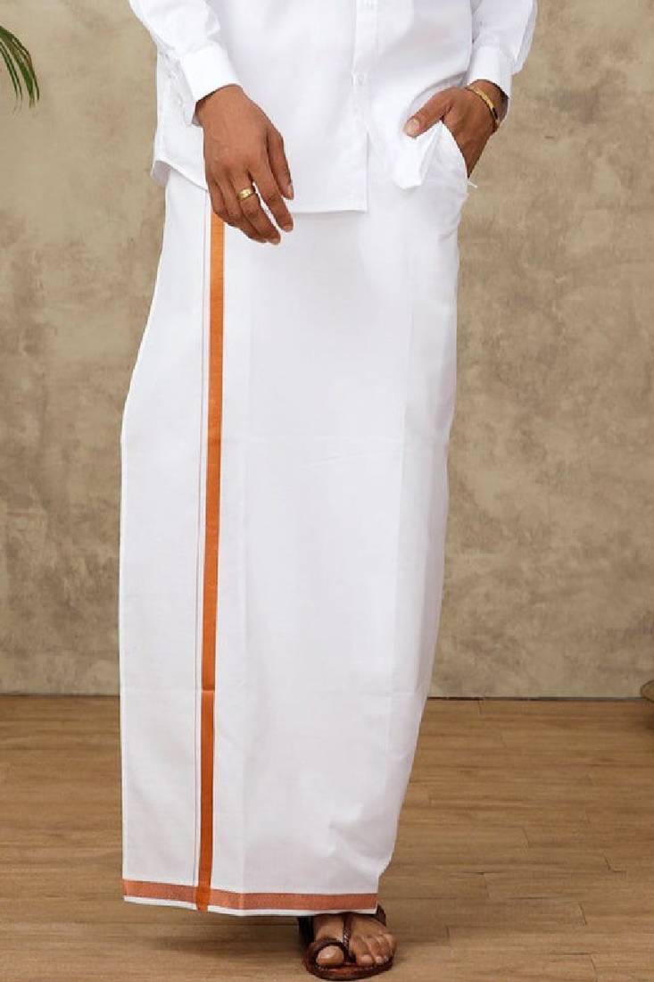 White plain blended cotton regular fit dhoti