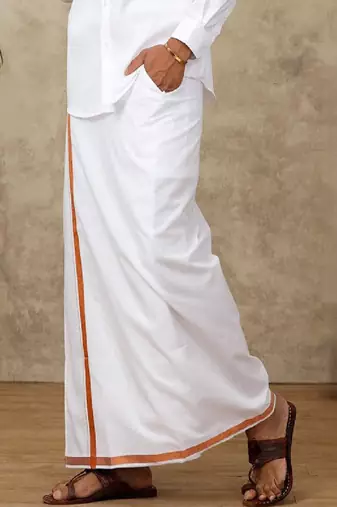 White plain blended cotton regular fit dhoti